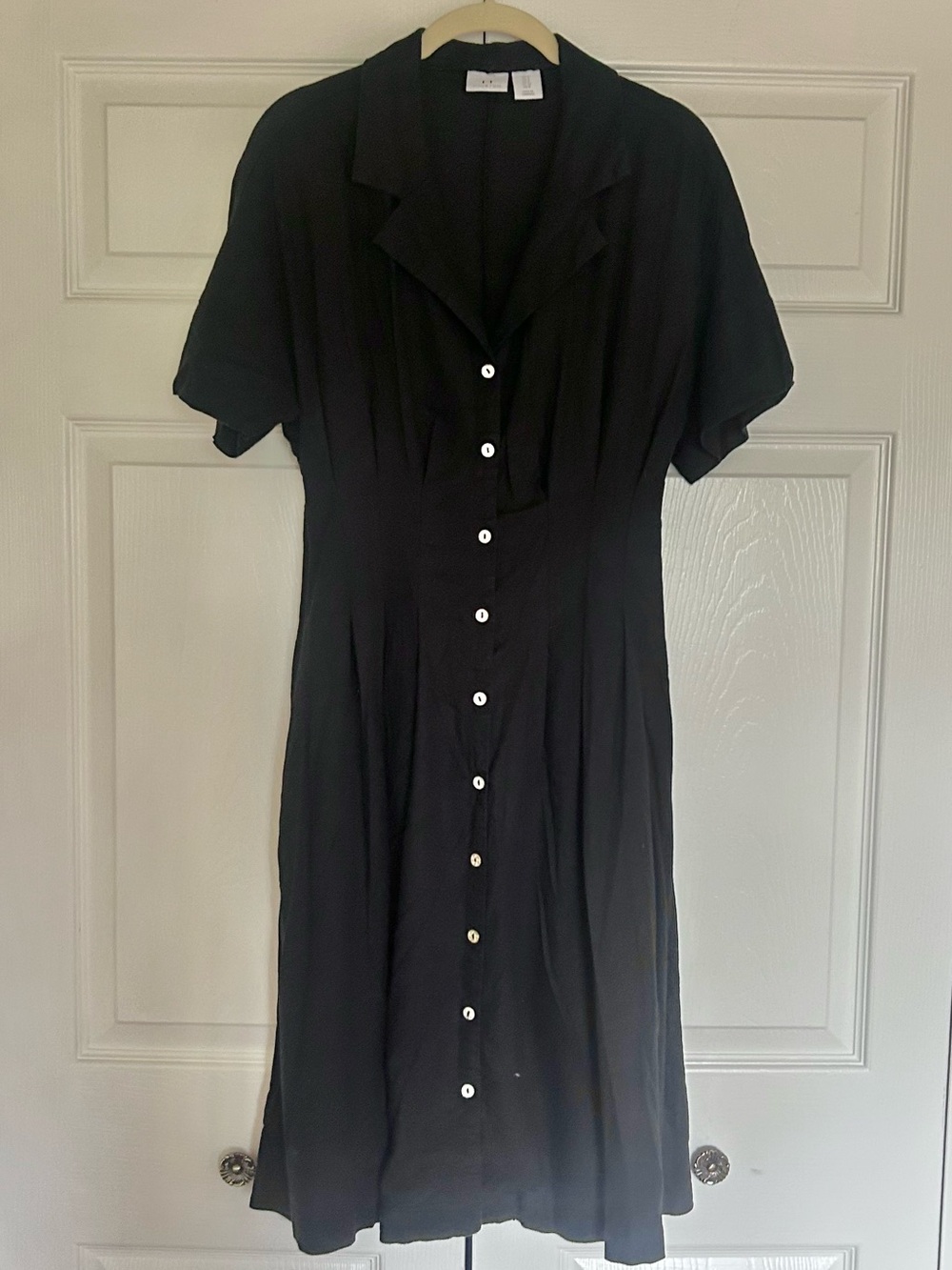 Halston Heritage Linen Black Button-Front Midi Dress